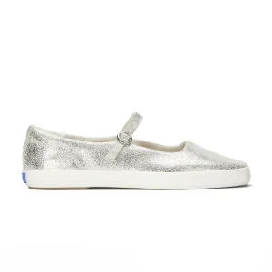 Square Toe Mary Jane Distressed Metallic Leather