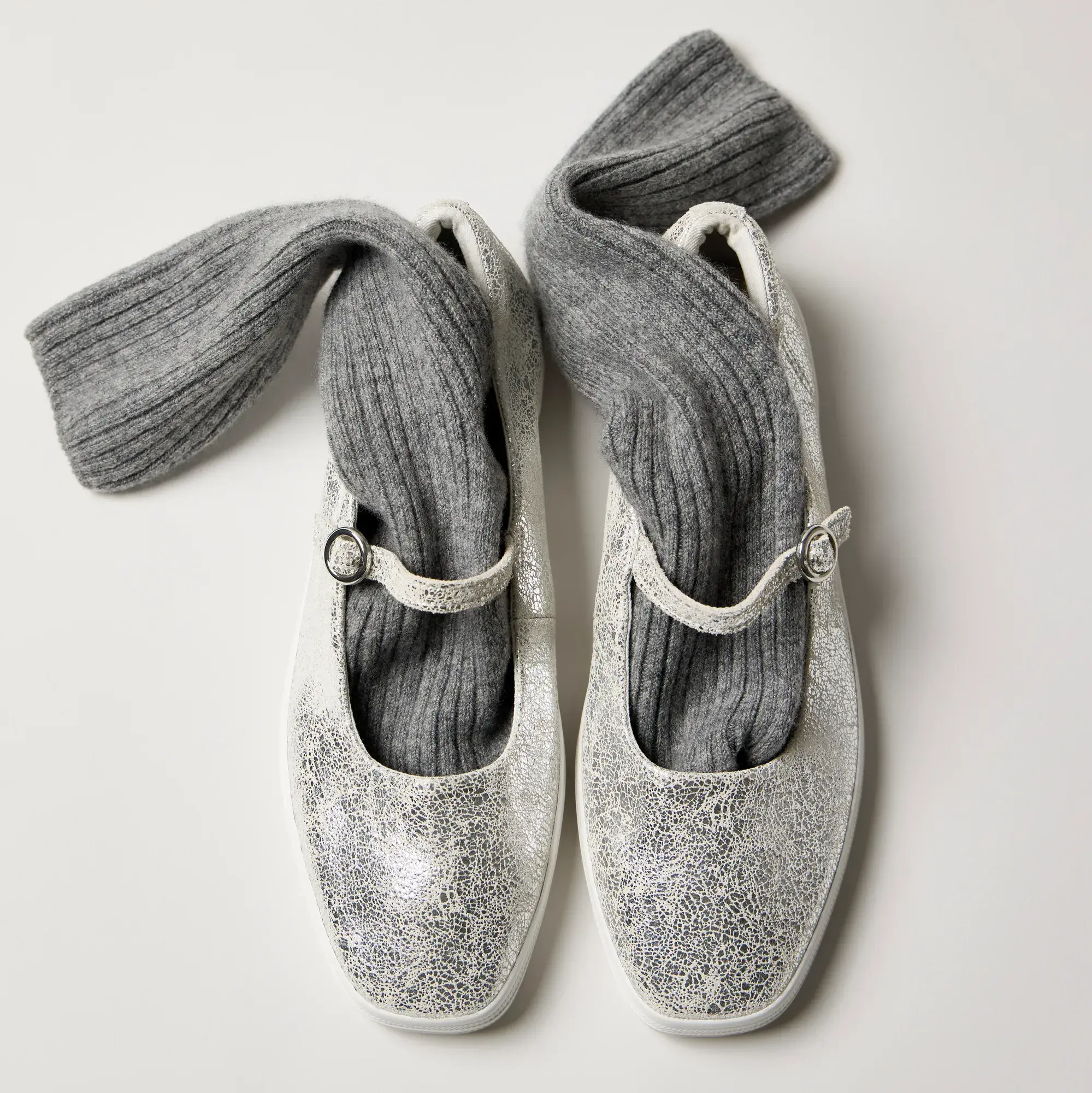 Square Toe Mary Jane Distressed Metallic Leather - Image 2