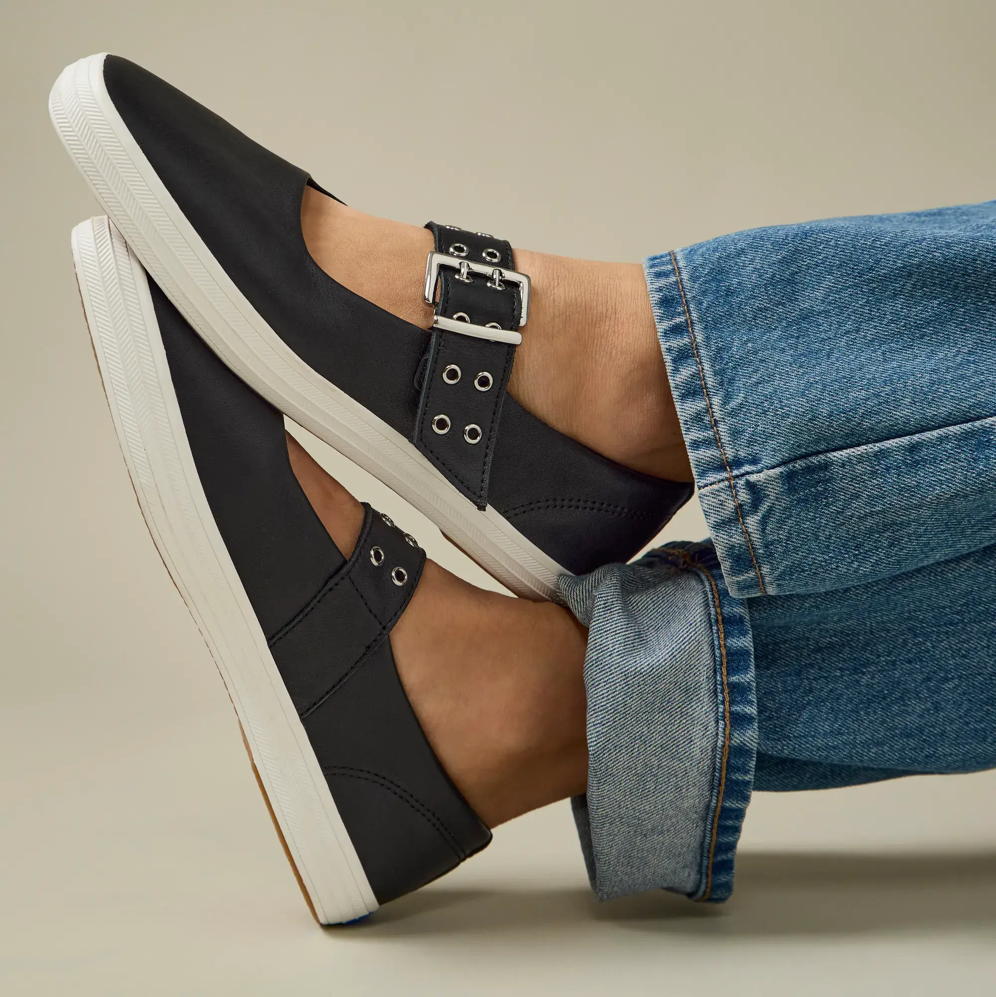 Square Toe Mary Jane Leather Grommet Buckle - Image 2