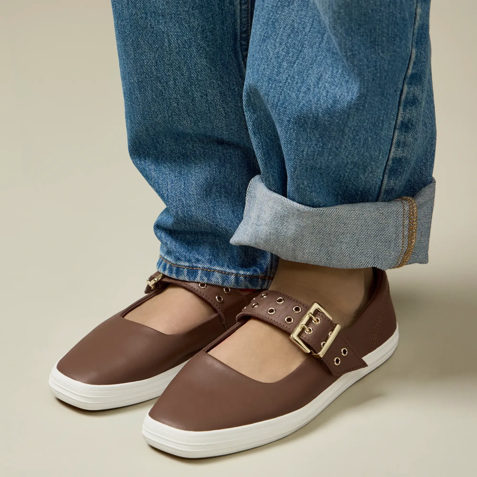Square Toe Mary Jane Leather Grommet Buckle - Image 8