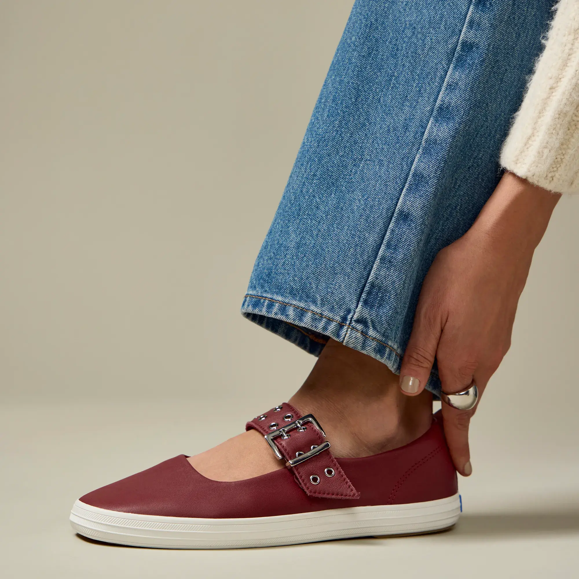 Square Toe Mary Jane Leather Grommet Buckle - Image 14